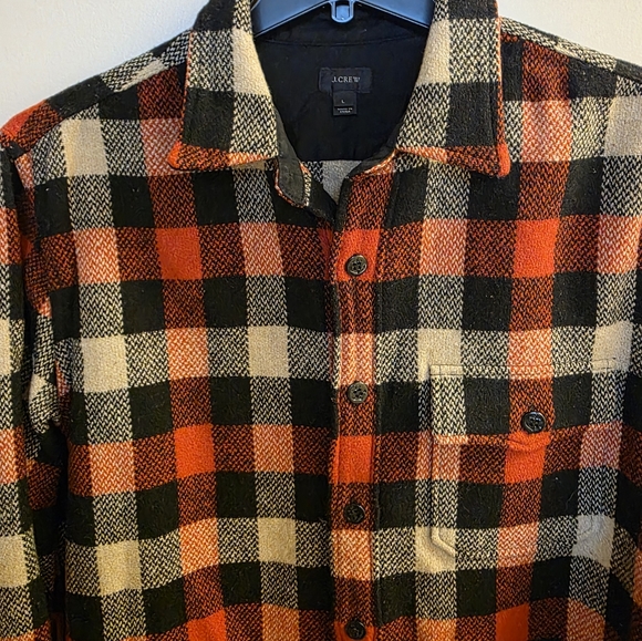 J. Crew Wool Shacket Shirt Plaid Red Black Cream Large Mens - Picture 4 of 9